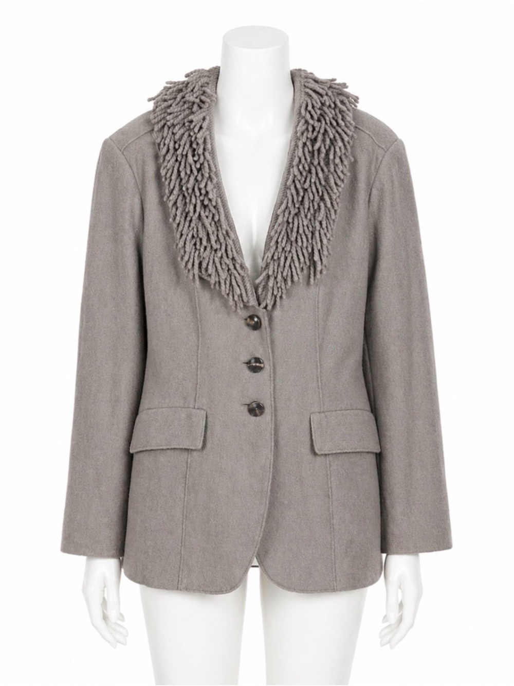 Marc Cain 100% Wool Fringe Collar Blazer Sz 14